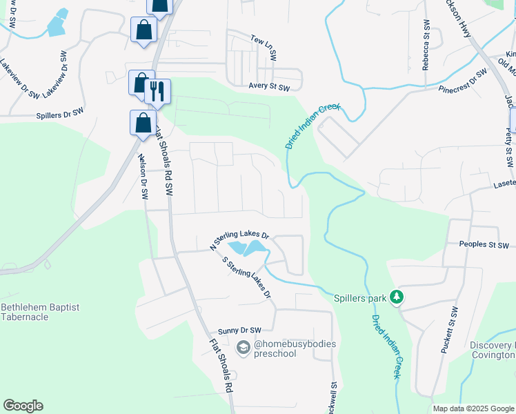 map of restaurants, bars, coffee shops, grocery stores, and more near 9405 Brandywood Way Southwest in Covington