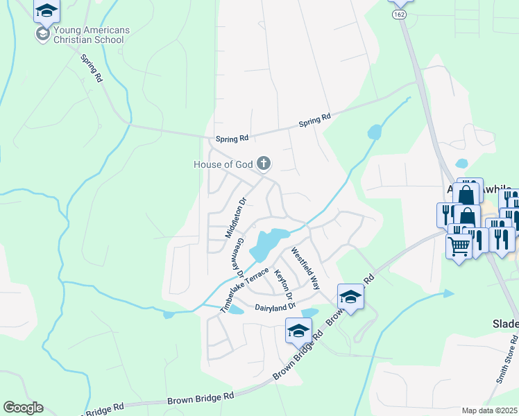 map of restaurants, bars, coffee shops, grocery stores, and more near 40 Wimberly Way in Covington