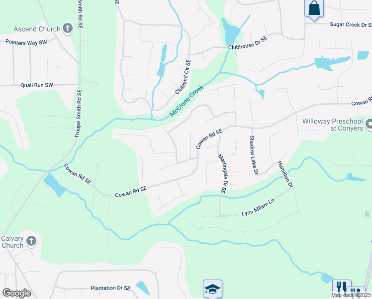 map of restaurants, bars, coffee shops, grocery stores, and more near 4111 Sweet Water Court Southeast in Conyers