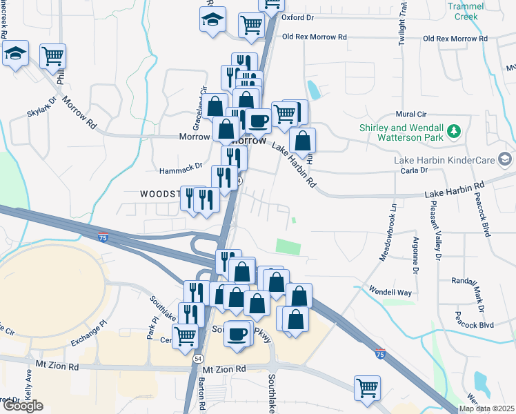 map of restaurants, bars, coffee shops, grocery stores, and more near 6431 Oakleaf Way in Morrow