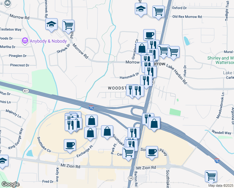map of restaurants, bars, coffee shops, grocery stores, and more near 1388 Southlake Plaza Drive in Morrow