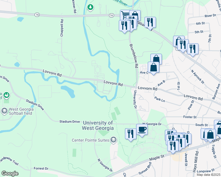 map of restaurants, bars, coffee shops, grocery stores, and more near 912 Lovvorn Road in Carrollton