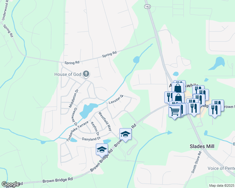 map of restaurants, bars, coffee shops, grocery stores, and more near 125 Lassiter Drive in Covington