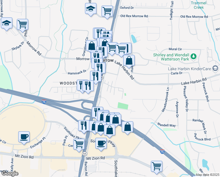 map of restaurants, bars, coffee shops, grocery stores, and more near 6431 Oakleaf Way in Morrow