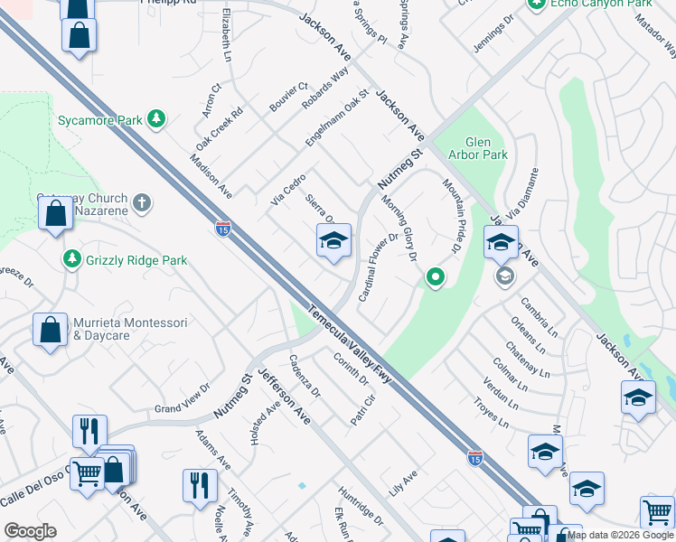 map of restaurants, bars, coffee shops, grocery stores, and more near 23796 Vía Olivia in Murrieta