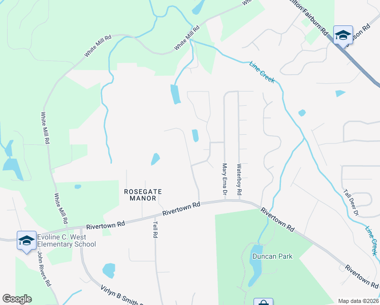 map of restaurants, bars, coffee shops, grocery stores, and more near 6490 Lake Esther Drive in Fairburn