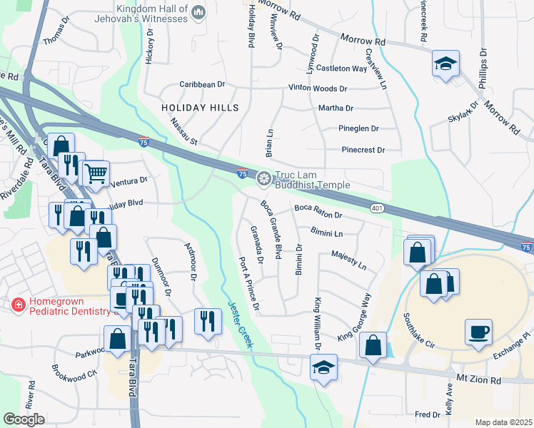map of restaurants, bars, coffee shops, grocery stores, and more near 6399 Boca Grande Boulevard in Forest Park