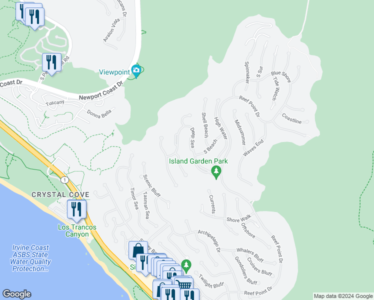 map of restaurants, bars, coffee shops, grocery stores, and more near 30 Deep Sea in Newport Beach