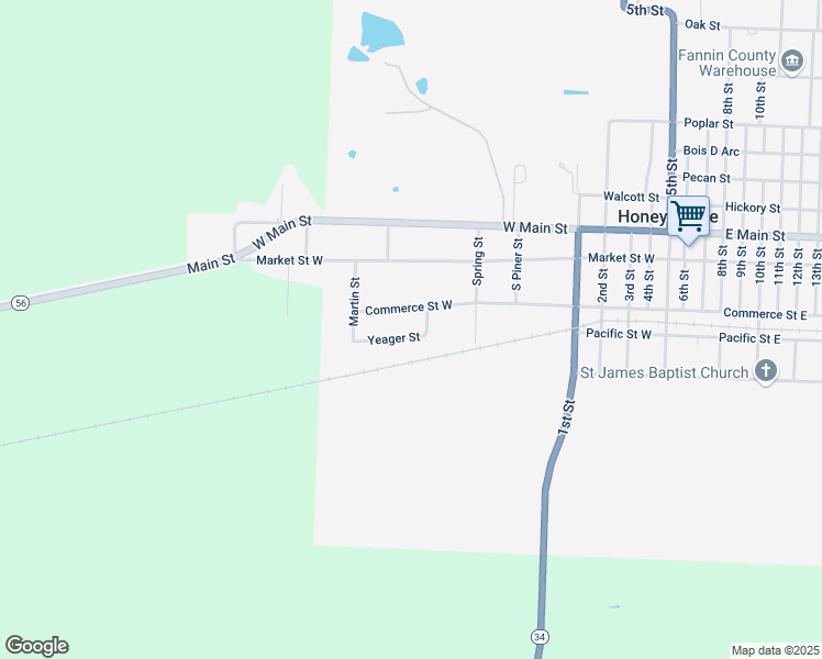 map of restaurants, bars, coffee shops, grocery stores, and more near 1009 Commerce Street West in Honey Grove