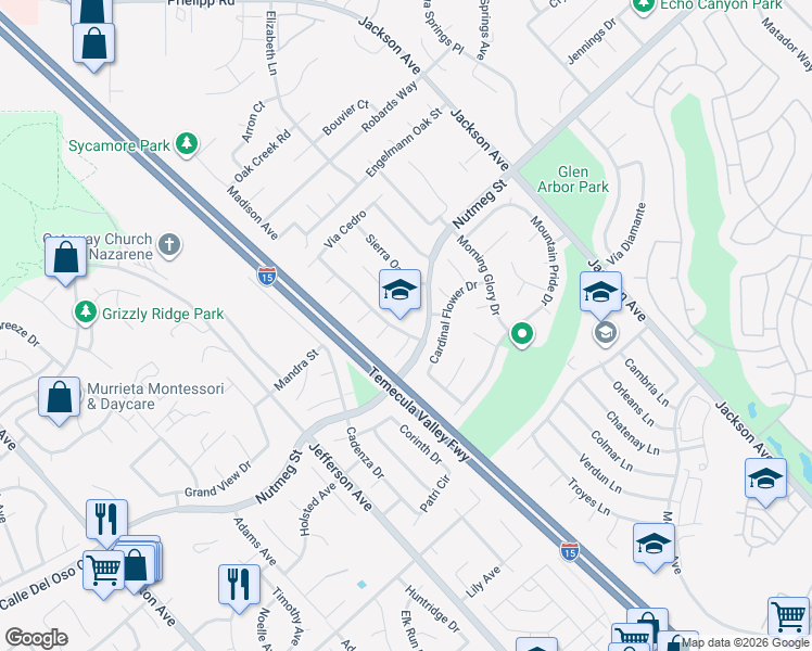 map of restaurants, bars, coffee shops, grocery stores, and more near 23796 Vía Olivia in Murrieta