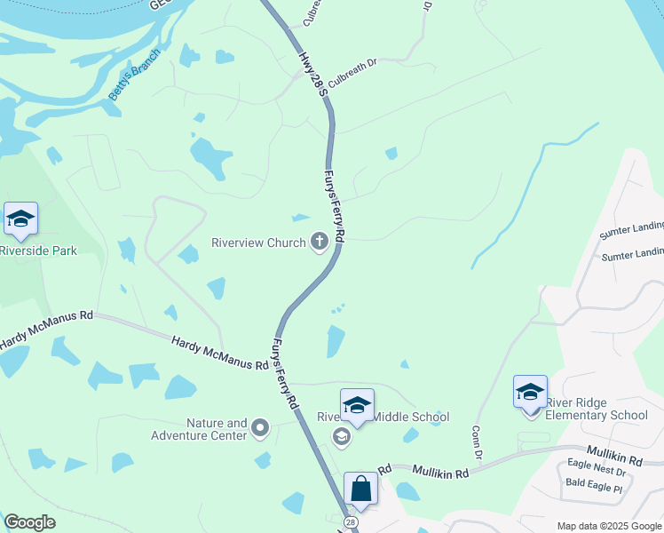 map of restaurants, bars, coffee shops, grocery stores, and more near 1267 Furys Ferry Road in Evans