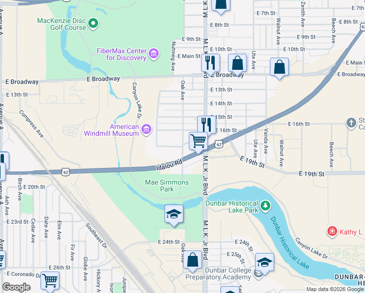 map of restaurants, bars, coffee shops, grocery stores, and more near 1500 Magnolia Avenue in Lubbock