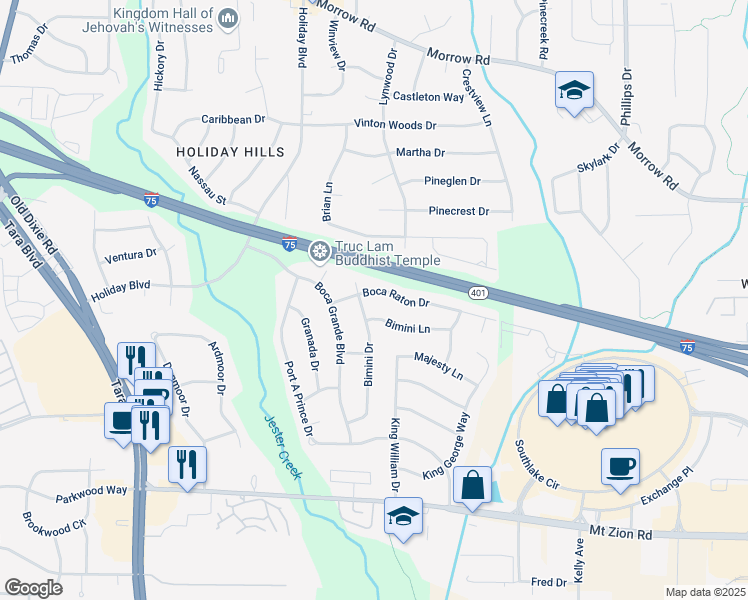 map of restaurants, bars, coffee shops, grocery stores, and more near 893 Boca Raton Drive in Forest Park