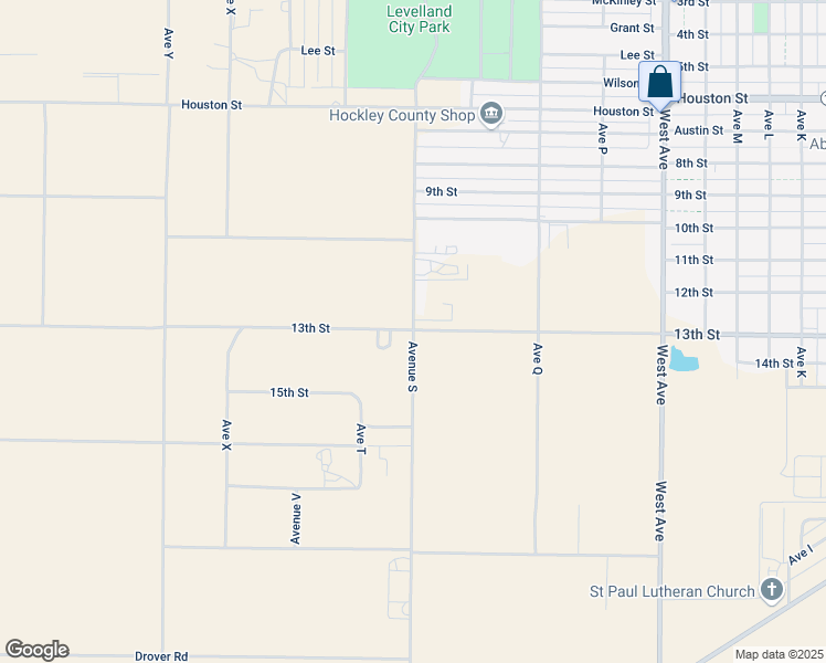 map of restaurants, bars, coffee shops, grocery stores, and more near 1301 Avenue South in Levelland