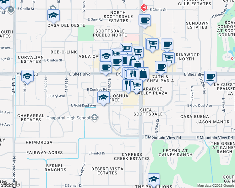 map of restaurants, bars, coffee shops, grocery stores, and more near 7098 East Cochise Road in Scottsdale