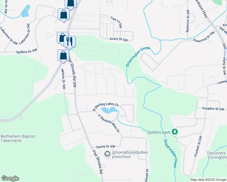 map of restaurants, bars, coffee shops, grocery stores, and more near 9405 Brandywood Way Southwest in Covington