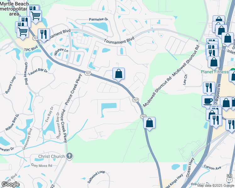 map of restaurants, bars, coffee shops, grocery stores, and more near 9585 Sullivan Drive in Murrells Inlet