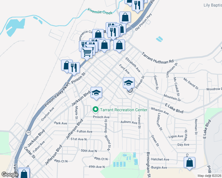 map of restaurants, bars, coffee shops, grocery stores, and more near 1308 Sloan Avenue in Birmingham