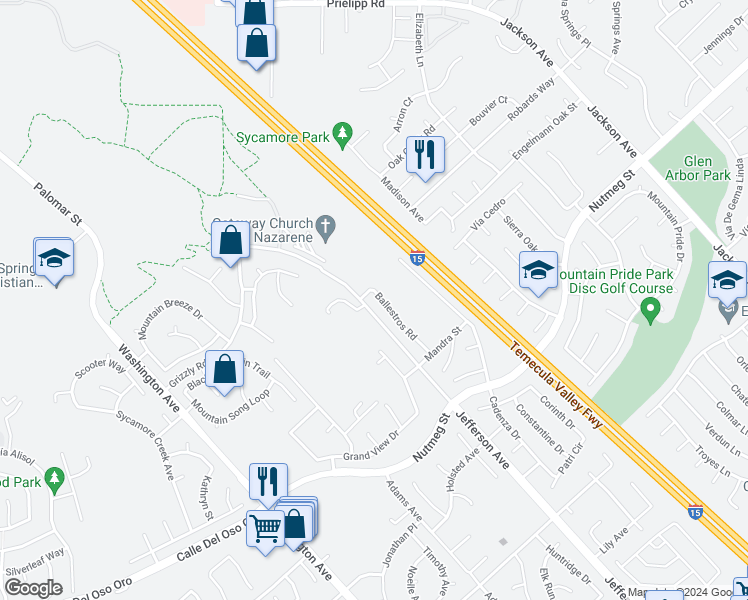 map of restaurants, bars, coffee shops, grocery stores, and more near 23661 Ballestros Road in Murrieta