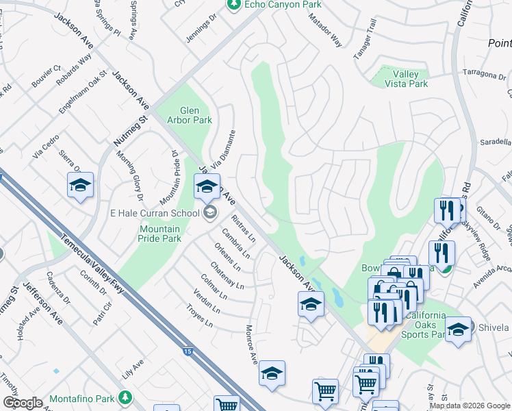 map of restaurants, bars, coffee shops, grocery stores, and more near 40684 Corte Albara in Murrieta