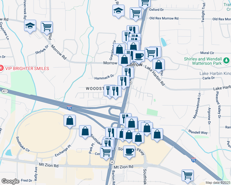 map of restaurants, bars, coffee shops, grocery stores, and more near 1483 John Robert Drive in Morrow