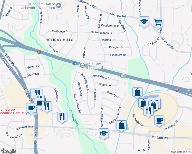 map of restaurants, bars, coffee shops, grocery stores, and more near 893 Boca Raton Drive in Forest Park