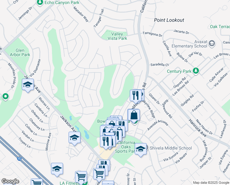 map of restaurants, bars, coffee shops, grocery stores, and more near 40354 Vía Marisa in Murrieta