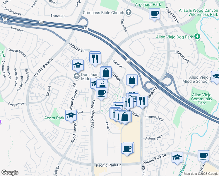 map of restaurants, bars, coffee shops, grocery stores, and more near 37 Beacon Way in Aliso Viejo