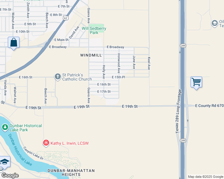 map of restaurants, bars, coffee shops, grocery stores, and more near 3414 East 16th Street in Lubbock