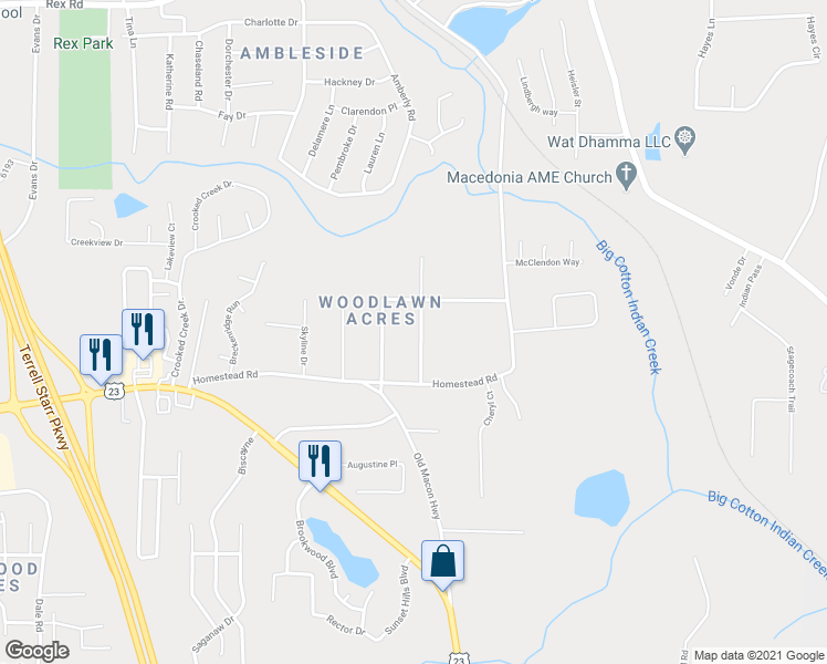 map of restaurants, bars, coffee shops, grocery stores, and more near 6389 Cumberland Drive in Rex