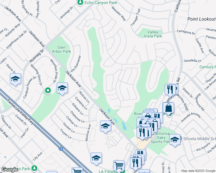 map of restaurants, bars, coffee shops, grocery stores, and more near 40686 Vía Jalapa in Murrieta