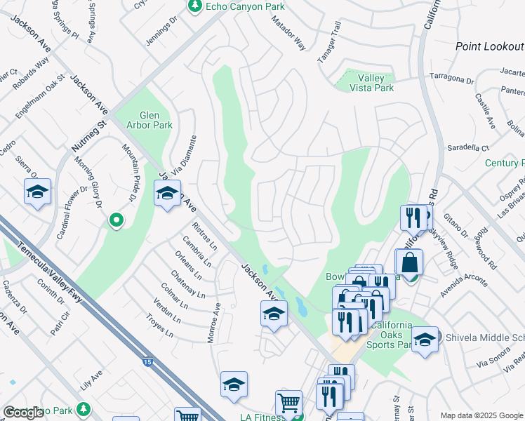 map of restaurants, bars, coffee shops, grocery stores, and more near 40686 Vía Jalapa in Murrieta