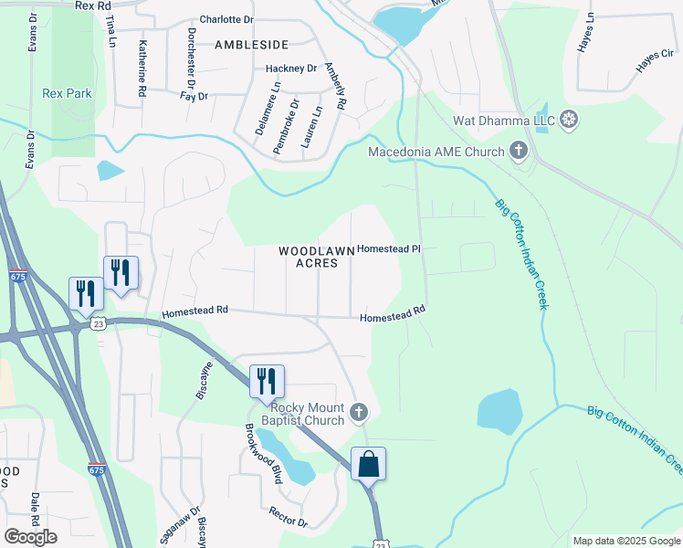 map of restaurants, bars, coffee shops, grocery stores, and more near 6389 Cumberland Drive in Rex