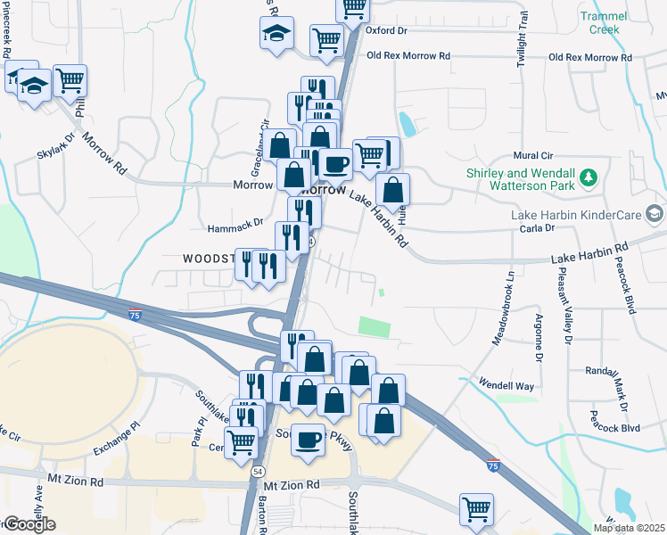 map of restaurants, bars, coffee shops, grocery stores, and more near 6420 Magnolia Way in Morrow