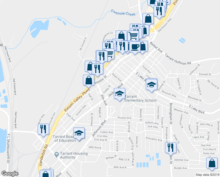 map of restaurants, bars, coffee shops, grocery stores, and more near 1136 Thomason Avenue in Birmingham