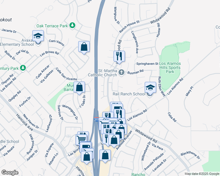 map of restaurants, bars, coffee shops, grocery stores, and more near 39124 Vía Pamplona in Murrieta