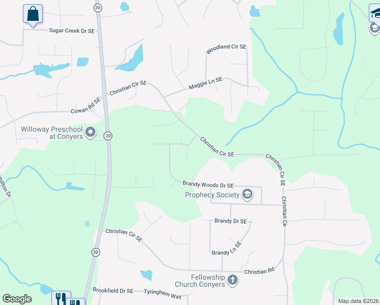 map of restaurants, bars, coffee shops, grocery stores, and more near 3811 Eden Glen Drive Southeast in Conyers