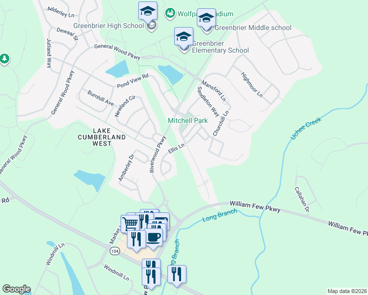 map of restaurants, bars, coffee shops, grocery stores, and more near 951 Mitchell Lane in Evans