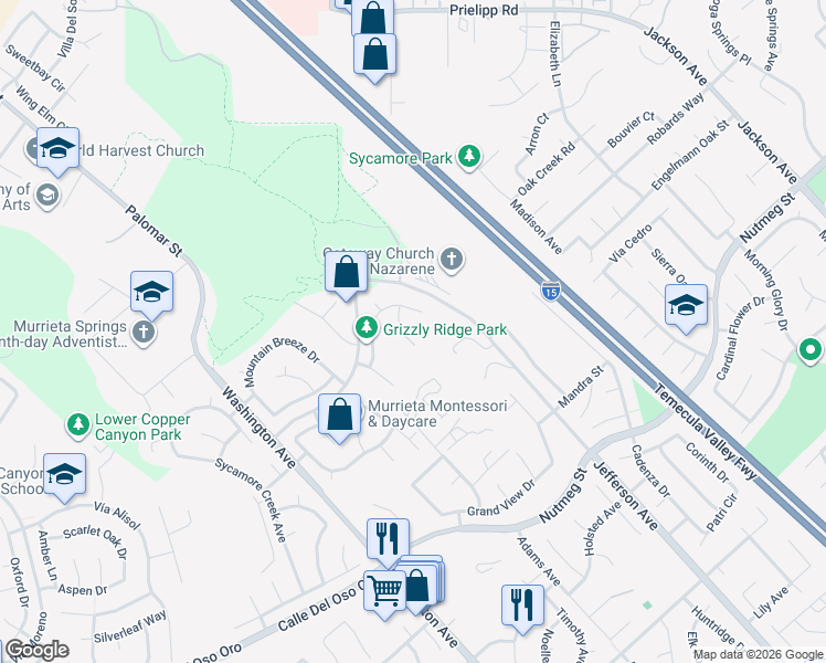 map of restaurants, bars, coffee shops, grocery stores, and more near 23394 Blue Gardenia Lane in Murrieta