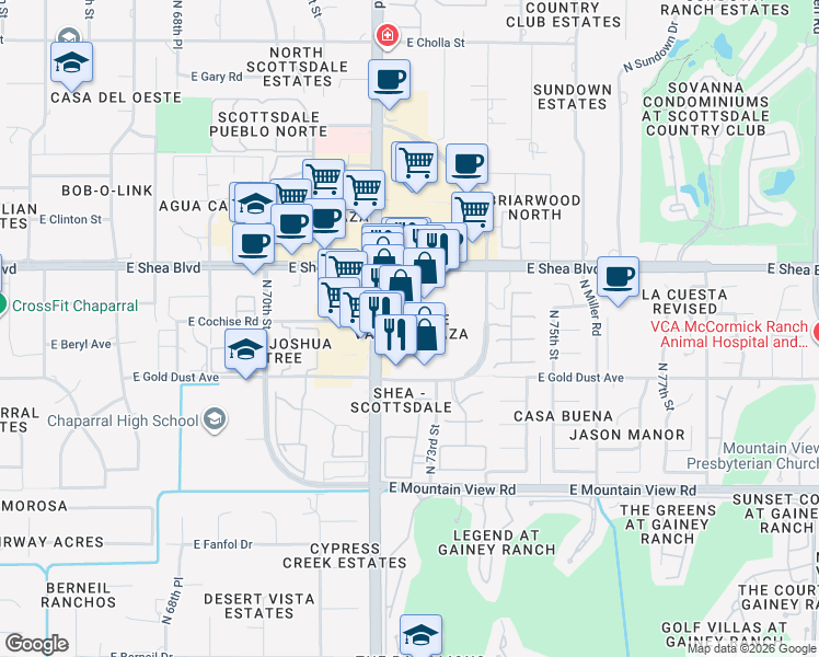 map of restaurants, bars, coffee shops, grocery stores, and more near 10333 North Scottsdale Road in Scottsdale