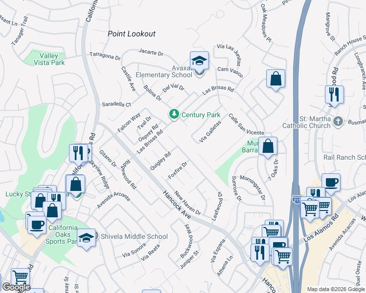 map of restaurants, bars, coffee shops, grocery stores, and more near 24575 Calle Perla in Murrieta