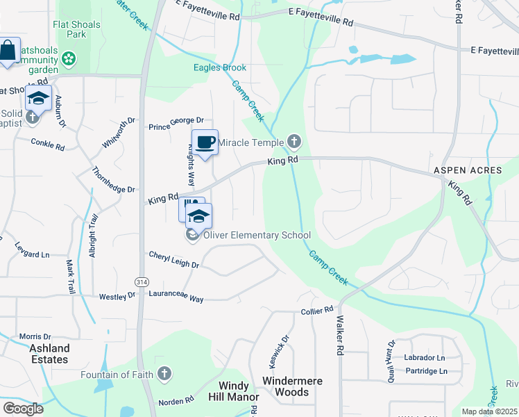 map of restaurants, bars, coffee shops, grocery stores, and more near 6418 Briarwood Court in Riverdale