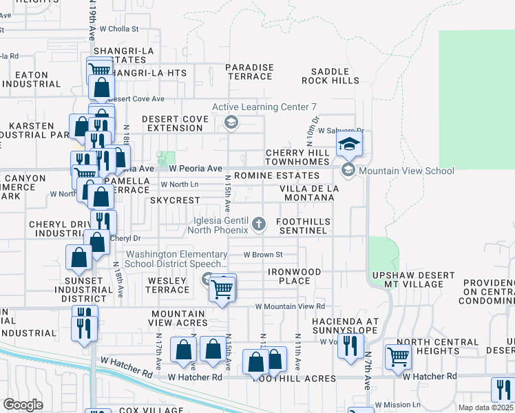 map of restaurants, bars, coffee shops, grocery stores, and more near 10250 North 13th Avenue in Phoenix
