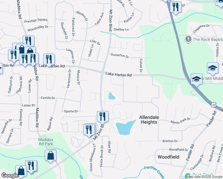map of restaurants, bars, coffee shops, grocery stores, and more near 6381 Impala Circle in Morrow