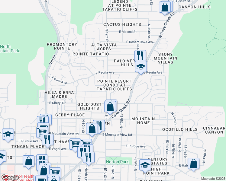 map of restaurants, bars, coffee shops, grocery stores, and more near 10255 North 12th Place in Phoenix