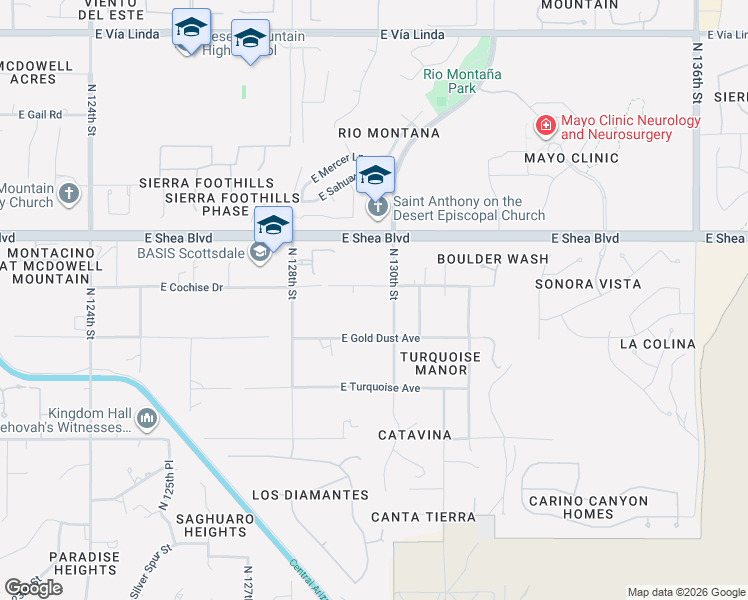 map of restaurants, bars, coffee shops, grocery stores, and more near 12953 East Cochise Road in Scottsdale