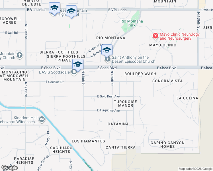map of restaurants, bars, coffee shops, grocery stores, and more near 12953 East Cochise Road in Scottsdale