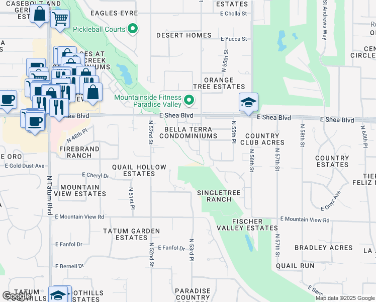 map of restaurants, bars, coffee shops, grocery stores, and more near 5335 East Shea Boulevard in Scottsdale