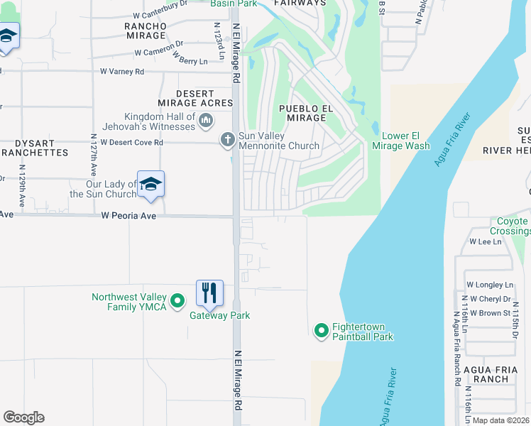 map of restaurants, bars, coffee shops, grocery stores, and more near 11174 North El Mirage Road in El Mirage