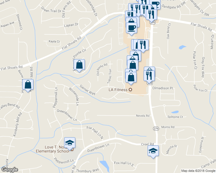 map of restaurants, bars, coffee shops, grocery stores, and more near 2905 Garnet Way in Atlanta